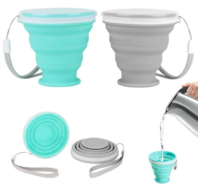 Klappbecher 200 ml, Set mit 2 Deckeln, Camping, Wanderung