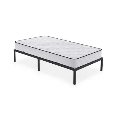 Zdjęcie produktu dla Łóżko Metalowe 100x200 cm z Materacem Łóżko Gościnne Składane Metalowy Stelaż i Rama Czarne 6 nóżek 10 listew