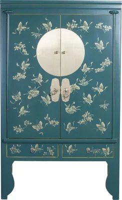 Produktbild von Fine Asianliving Chinesischer Hochzeitsschrank Handbemalte Schmetterlinge Teal - Orientique Collection B100xT55xH175cm Chinesischer Schrank Chinesischer Hochzeitsschrank Orientalische Möbel Asiatische