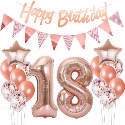 Produktbild von 18. Geburtstag Deko Set Roségold für Mädchen | Luftballons, Banner, Girlande