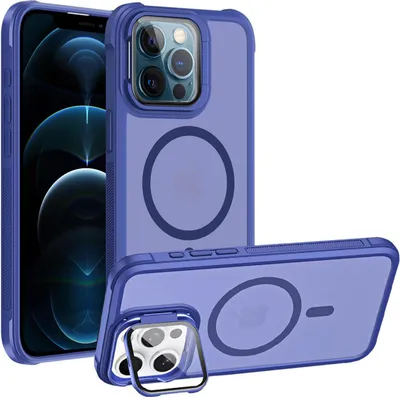 Produktbild von Conie MagSafe Schutzhülle für iPhone 12 Pro Hard Case Kunststoff Kamera Schutz Cover Hülle magnetisch mit Ständer in Blau