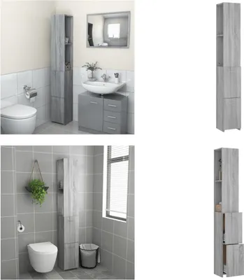 Obrázek produktu pro vidaXL Koupelnová skříňka Grey Sonoma 25x26,5x170 cm Materiál na bázi dřeva - Koupelnová skříňka - Koupelnový nábytek - Koupelnový nábytek