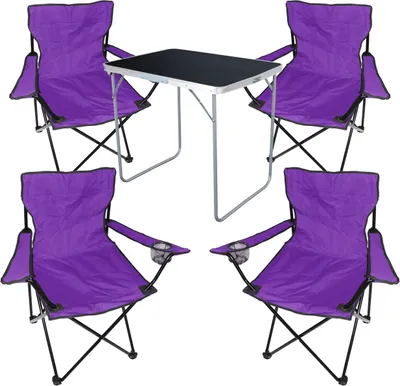XL 5-tlg Camping Set Campingtisch Schwarz + 4 x Campingstuhl Klappstuhl Lila