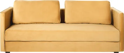 Produktbild von BELIANI 3-Sitzer Sofa Senfgelb Samtbezug mit Schlaffunktion Bettkasten Flache Armlehnen Geradlinig Lose Rückenkissen Modern Wohnzimmer Ausstattung