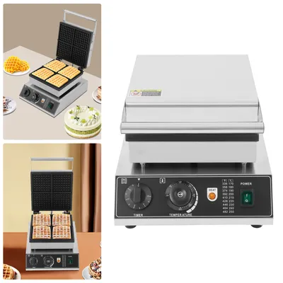 Produktbild von Waffelmaschine Waffeleisen Waffelautomat Kommerziell Waffeltoaster Antihaft Edelstahl Wafflemaker für 4 Waffeln 1750W 220V