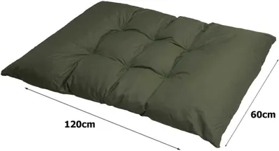 A green cushion with dimensions indicated.