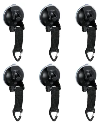 Produktbild von Relaxdays Saugnapf Haken, 6er Set, für Camping, Wohnmobil, Auto, starker Halt, 2 kg, Campingzubehör, Saughaken, schwarz