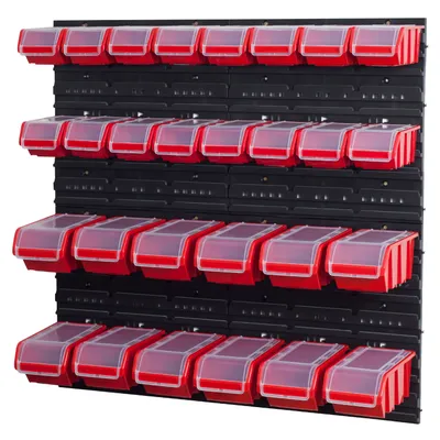 Produktbild von Stapelboxen Set 4 x Wandregal  Lagersystem + 28 Boxen  rot