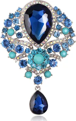 Produktbild von Glas Strass Wassertropfen Form Brosche Pin Galvanisierte Langlebige Party Schmuck Brosche Kleidung Dekor-Blau