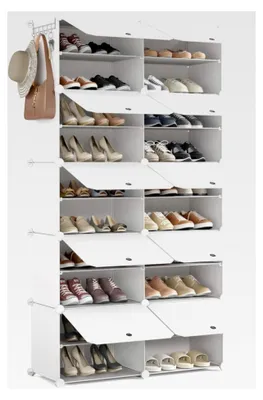 Produktbild von Schuhregal aus Kunststoff mit 10 Ebenen, Organizer für 40 Paar Schuhe, platzsparend für Flur, Schlafzimmer, Wohnzimmer und Eingang (Weiß)