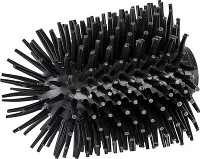 A close-up view of a black toilet brush head.