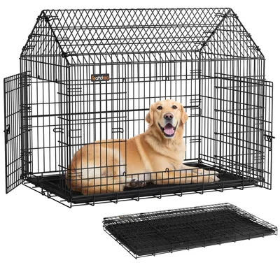 Imagen del producto de Jaula para perros Feandrea, de metal, plegable, con doble puerta, 120 x 72 x 107 cm