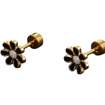 Produktbild von Elegante Ohrringe Flower in Gold und Schwarz – und Hautfreundlich KP21747