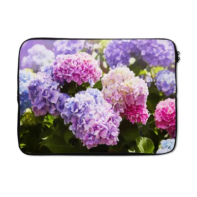 Produktbild von MuchoWow® Laptop Hülle 14 ZollBlumen - Hortensie - Rosa - Blätter - Sonne Laptoptasche - Laptoptasche - Stoßsicher - Schutzhaube
