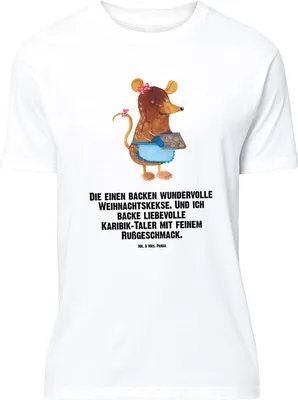 Produktbild von Mr. & Mrs. Panda T-Shirt Maus Kekse - Weiß - Geschenk, Weihnachten, Backen, Oversize, Weihnachtskekse, Plätzchen, Tshirt, Winter, große Größen, mit Spruch, Shirt