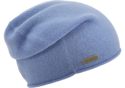 Seeberger Strickmütze-Beanie aus 100% Kaschmir mit Rollrand in blau