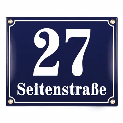 Produktbild von Hausnummerschild Hausnummer mit Straßenname - 25x20 cm - Keramik Emaille - Wetterfest - Personalisiert
