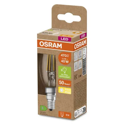 Immagine prodotto di OSRAM LED Filament Kerze ULTRA EFF E14 2,5W 470lm 2.700K klar 351388 4099854066054