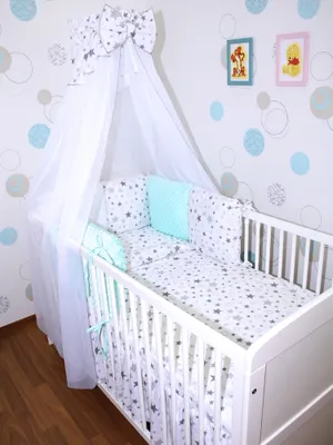 Produktbild von Baby Bettwäsche Bettset MINKY mit 6 x Kissen - 6 teilig -Nestchen Chiffon Himmel - 18. CH18