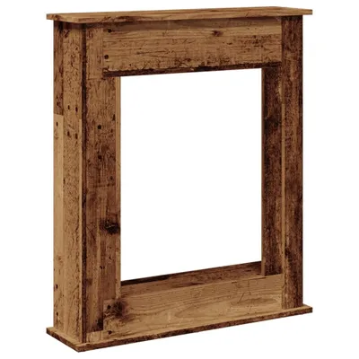 A product shot of a wooden fireplace surround on a white background.