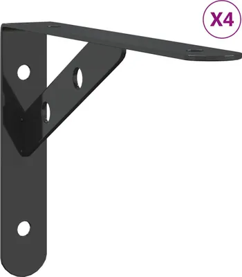Zdjęcie produktu dla vidaXL Wsporniki półek 4 szt. 20x2,5x14 cm czarna stal nierdzewna