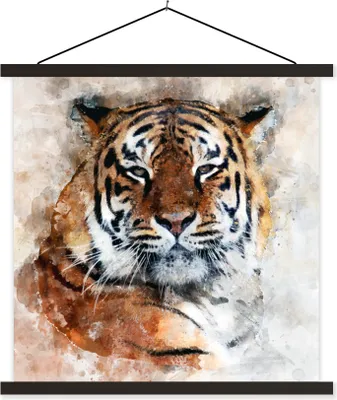 Produktbild von MuchoWow® Textilposter Tiger - Gemälde - Orange 40x40 cm mit schwarzem Rahmen - Fotos