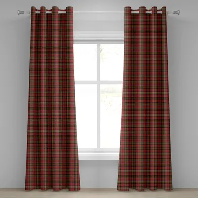 Produktbild von ABAKUHAUS Kariert Ösenvorhang, Schottisches britisches keltisches Kultur-traditionelles Design in den klassischen Farben, Dekorative 2-Panel-Fenstervorhänge, 280 cm x 175 cm, Schwarz Gelb Rot