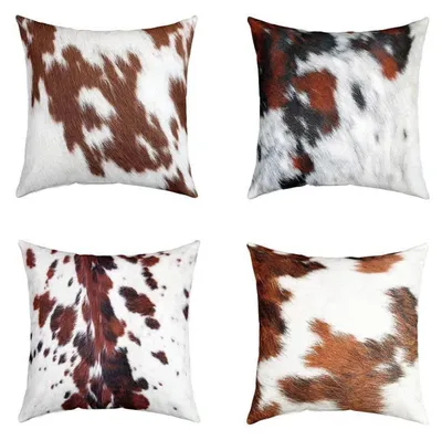 Productafbeelding van Set van 4 kussenhoezen met koeienhuidmotief, 40x40 cm, bruin, wit, zwart, polyester