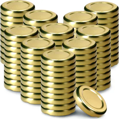 Produktbild von KADAX Einmach-Deckel Set aus Metall "Tranas", Schraubdeckel für Gläser, Gold, 33 mm, 100 Stück