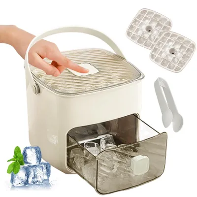 Eiswürfelmaschine, 48 Fächer, mit Pressdeckel, Box und Zange, weiß