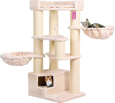 Produktbild von Kratzbaum Vancouver beige ca. 65x55x140 cm mit Kuschelhöhle für 2 Katzen & 2 Hängematten
