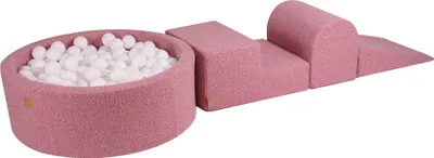 Produktbild von MeowBaby Spielplatz aus Schaumstoff 3-Element Schaumspielset mit Runde Bällebad, 200 Bälle, Boucle Rose: Weiss