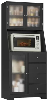 Zdjęcie produktu dla Szafka kuchenna wysoka - Biały i czarny - 163 cm - Regulowana półka - Komoda - 60 cm szerokości