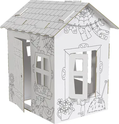 Produktbild von Spielhaus aus Pappe Landhaus Haus aus Karton für Kinder zum Aufbauen und Ausmalen 28 x 22 x 40 cm