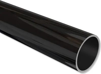 A black metal pipe shown diagonally against a white background.