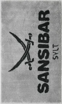 Produktbild von Sansibar Badematte mit Sansibar Logo Schriftzug, rutschhemmend beschichtet, Höhe 20 mm, fußbodenheizungsgeeignet, strapazierfähig, schnell trocknend, Polyacryl, 70x120 cm, silber/anthrazit