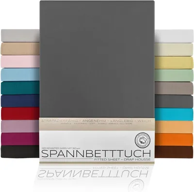 Productafbeelding van Hoeslaken Lakens van gekamd katoen, premium jersey 160g/m², maat en kleur naar keuze, Topper - 180x200x15 cm, Donkergrijs