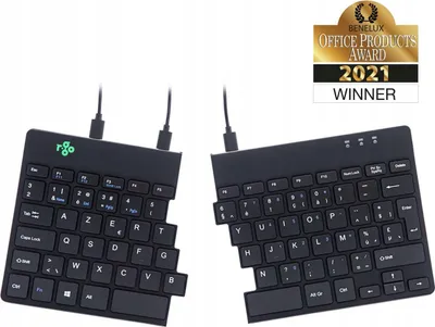 Zdjęcie produktu dla R-Go Tools Ergonomiczna klawiatura R-Go Split Break v2 z oprogramowaniem break, AZERTY_BE, przewodowa, czarna, Mini, Przewodowa, USB, Przełącznik nożycowy, AZERTY, Czarny