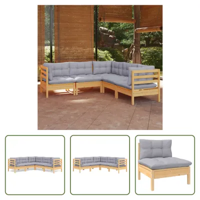 Produktbild von The Living Store 5-tlg. Garten-Lounge-Set mit Grauen Kissen Kiefer Massivholz