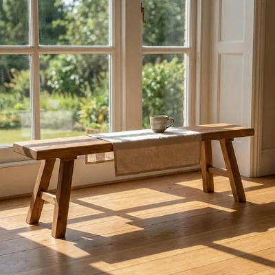 Immagine prodotto di Banco rustico in legno massello, senza schienale, dimensioni 180x26x45 cm