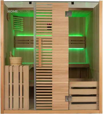 Produktbild von HOME DELUXE - Traditionelle Sauna - OMAHA - 180 x 150 x 200 cm - für 4 Personen - Fichtenholz, inkl. Saunaofen I Dampfsauna Aufgusssauna