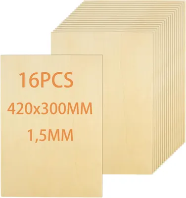 Productafbeelding van 16 multiplex platen, 1,5 mm, 420 x 300 x 1,5 mm, onbehandeld lindehout