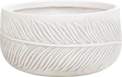 Produktbild von BELIANI Blumentopf Cremeweiß Ton und Glasfaser Rund 35 x 35 x 19 cm mit Palmen Muster Anik-Optik Modern Outdoor Garten Indoor Außenbereich Innenbereich