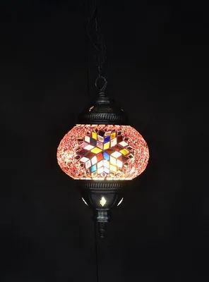 Obrázok produktu pre Turecká závesná lampa s 12 cm červeným mozaikovým sklom – ručne vyrobená orientálna lampa pre atmosférické osvetlenie