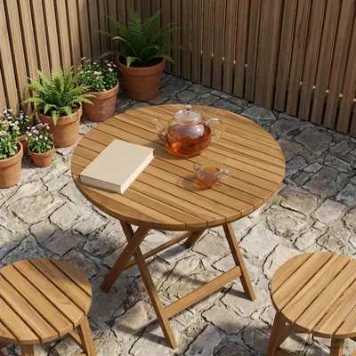 Produktbild von Tischplatte Ø 60 x 3,5 Rund Massives Teakholz Natur