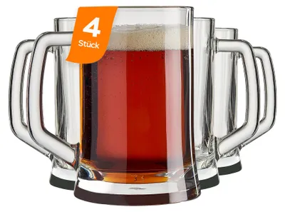Produktbild von Pasabahce Pub Bierglas 500 ml – Klares Glas mit Henkel, 4er Set