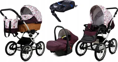Obrázok produktu pre Babylux® Classic Exclusive | Kočík 4v1 Set | Maroon Flowers | Kočík Kombi | Kinderwa