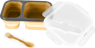 Productafbeelding van ZOPA siliconen lunchbox met bestek, groot, mosterelgeel