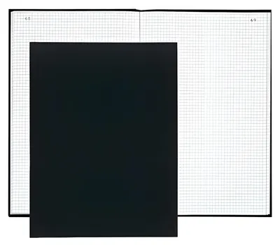 A black sheet is placed over a portion of an open grid-lined notebook.