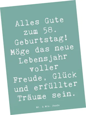 Produktbild von Mr. & Mrs. Panda Postkarte Spruch 58. Geburtstag Freude - Meeresbrise - Geschenk, Ansichtskarte, Weisheit, Fotokarte, Ansichtskarten, positive Energie, Erinnerungen